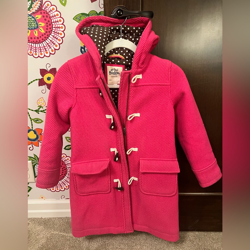MINI BODEN Funky Duffle Coat. Pink, Size 7/8y